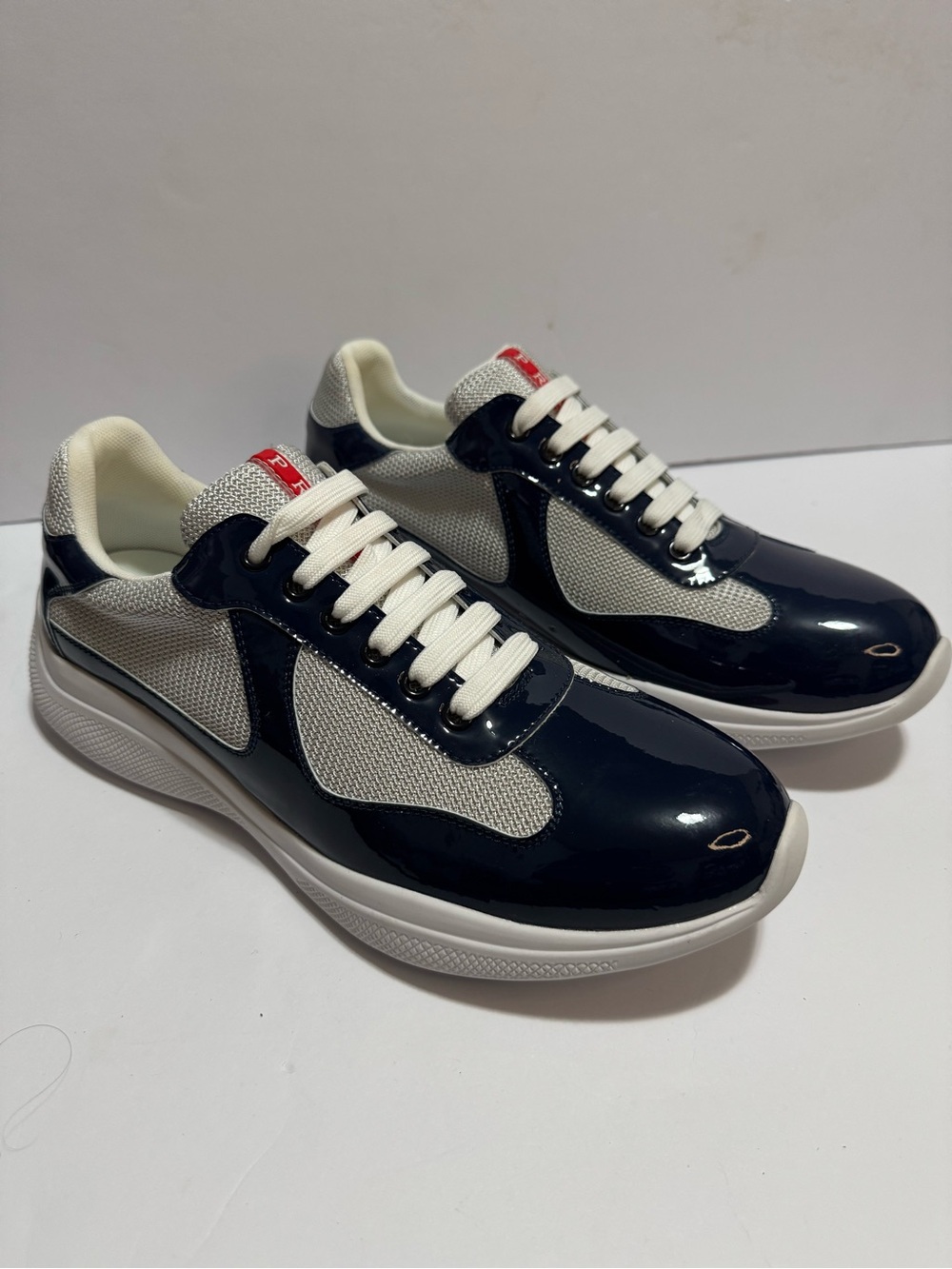 Prada America’s Cup Style Patent Mesh Sneakers Navy White Men’s Size 10.5 EU 44 - Picture 6 of 10